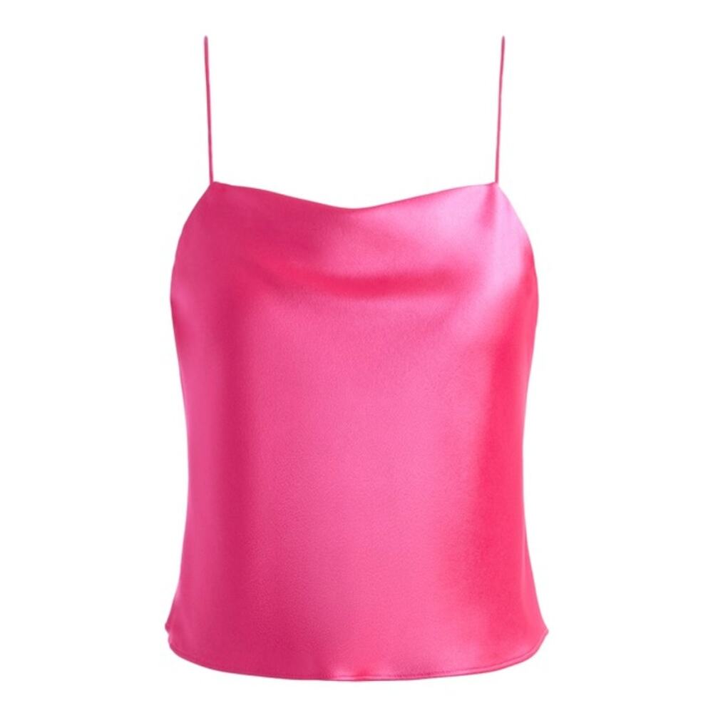 Alice + Olivia Harmon Cropped Drapey Slip Tank Satin Cami Hot Pink Medium - Picture 11 of 13